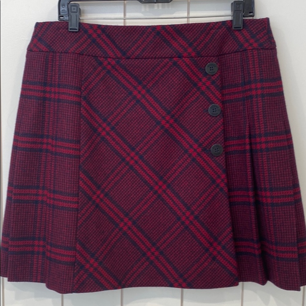 Knee-length Plaid/Herringbone Wool Skirt